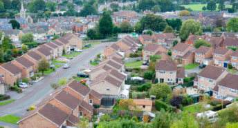 An elevated view of houses