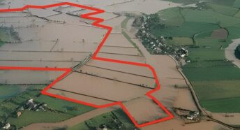 flooded land with boundary of proposed solar farm shown in red