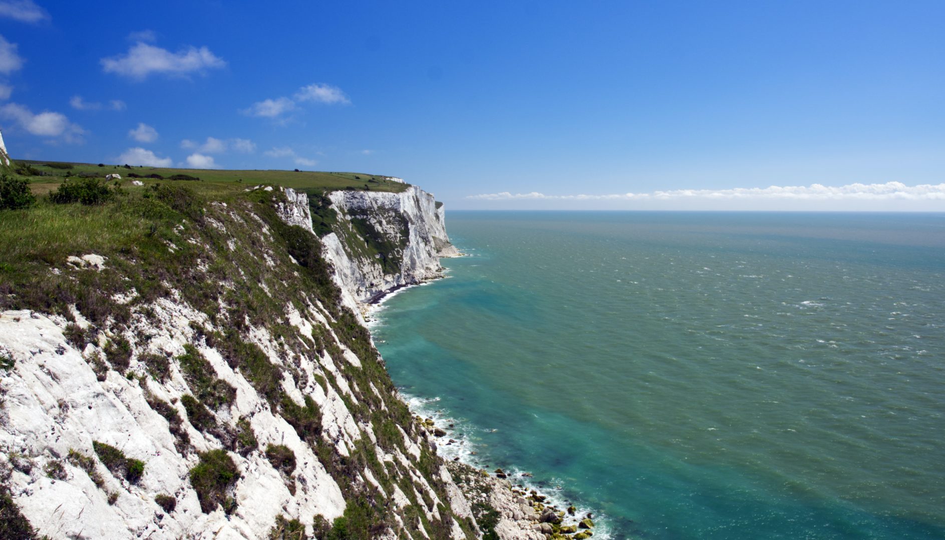 The white cliffs of Dover with a blue sea