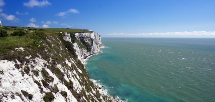 The white cliffs of Dover with a blue sea